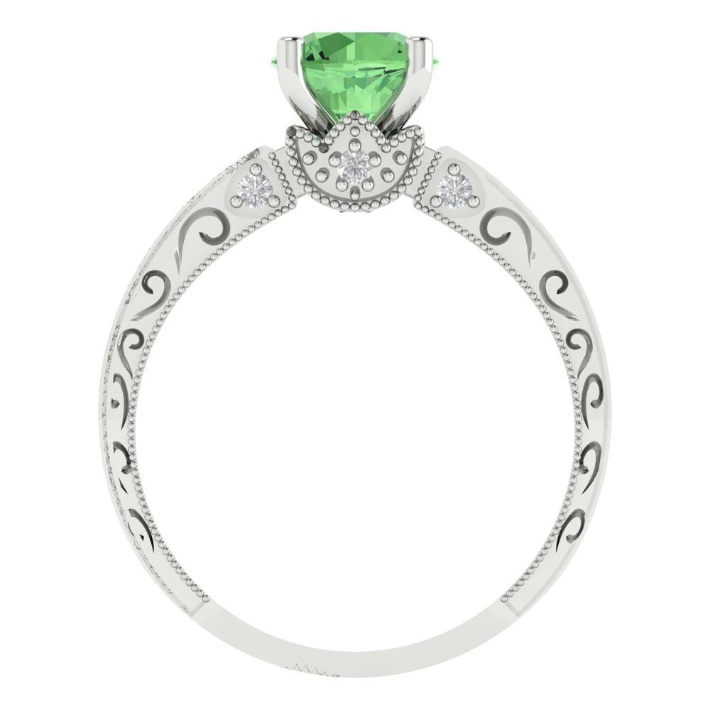 1.06 cttw Zirconia Simulated Green Diamond Solitaire with Zirconia Simulated Diamond Accents Engagement Ring - Solid Gold (VVS1, Round Cut,6.5mm)