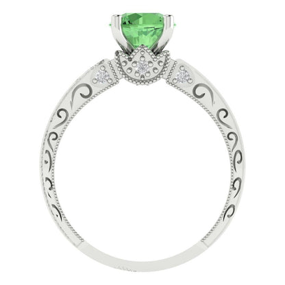 1.06 cttw Zirconia Simulated Green Diamond Solitaire with Zirconia Simulated Diamond Accents Engagement Ring - Solid Gold (VVS1, Round Cut,6.5mm)