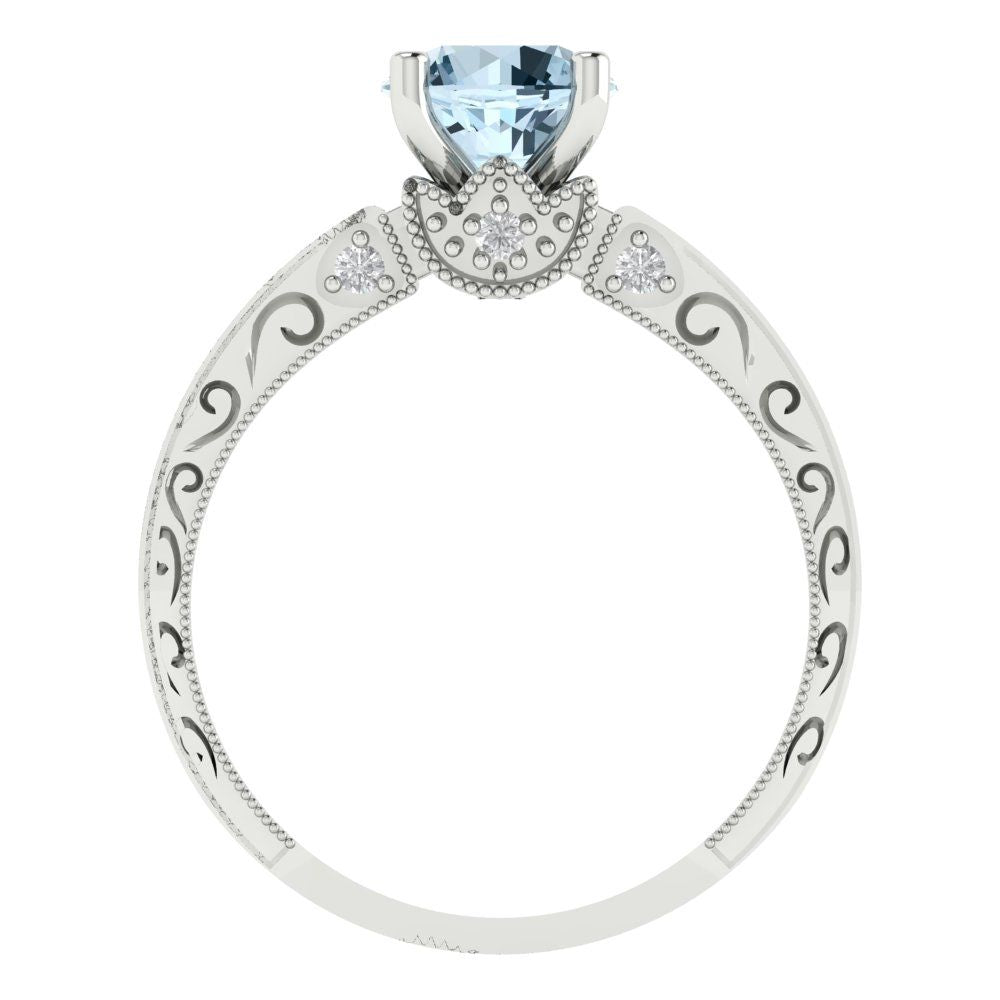 1.06 cttw Natural Swiss Blue Topaz Solitaire with Zirconia Simulated Diamond Accents Engagement Ring - Solid Gold (Round Cut,6.5mm)