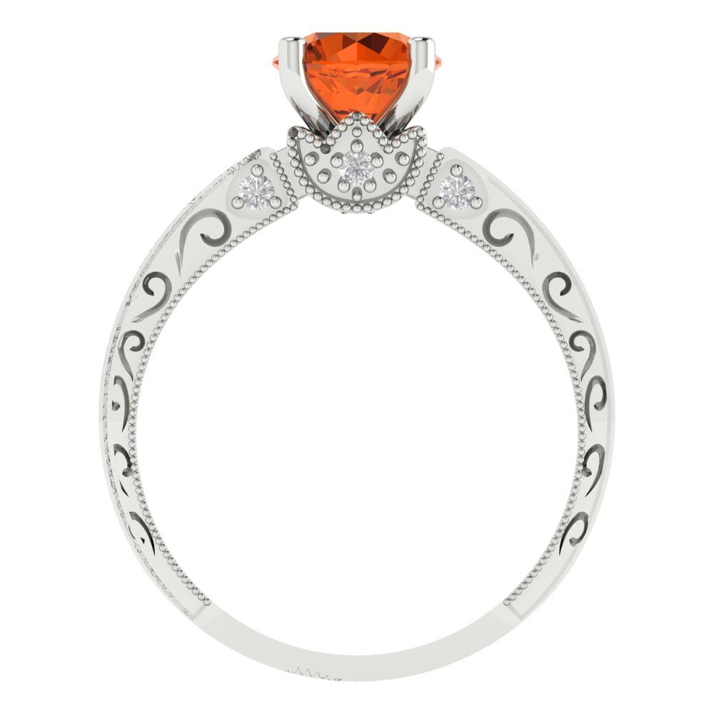 1.06 cttw Simulated Pink Tourmaline Solitaire with Zirconia Simulated Diamond Accents Engagement Ring - Solid White Gold (VVS1, Round Cut,6.5mm)