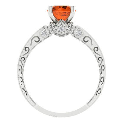 1.06 cttw Simulated Pink Tourmaline Solitaire with Zirconia Simulated Diamond Accents Engagement Ring - Solid White Gold (VVS1, Round Cut,6.5mm)