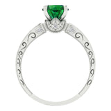 1.06 ct Brilliant Round Cut Simulated Emerald Stone White Gold Solitaire with Accents Ring