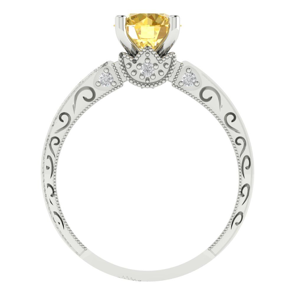 1.06 cttw Zirconia Simulated Yellow Diamond Solitaire with Zirconia Simulated Diamond Accents Engagement Ring - Solid Gold (VVS1, Round Cut,6.5mm)