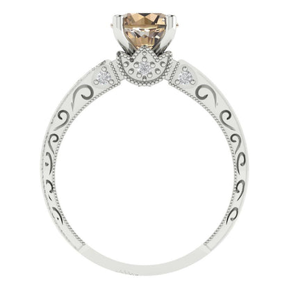 1.06 cttw Yellow Moissanite Solitaire with Zirconia Simulated Diamond Accents Engagement Ring - Solid Gold (Round Cut,6.5mm)