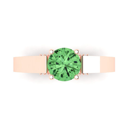 1.06 cttw Zirconia Simulated Green Diamond Solitaire with Zirconia Simulated Diamond Accents Engagement Ring - Solid Rose Gold (VVS1, Round Cut,6.5mm)