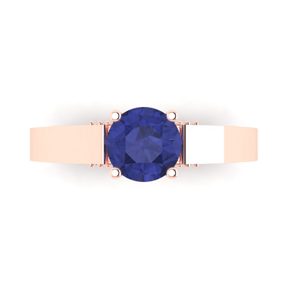 1.06 cttw Simulated Tanzanite Solitaire with Zirconia Simulated Diamond Accents Engagement Ring - Solid Gold (Round Cut,6.5mm)