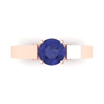 1.06 cttw Simulated Tanzanite Solitaire with Zirconia Simulated Diamond Accents Engagement Ring - Solid Gold (Round Cut,6.5mm)