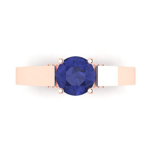 1.06 cttw Simulated Tanzanite Solitaire with Zirconia Simulated Diamond Accents Engagement Ring - Solid Rose Gold (VVS1, Round Cut,6.5mm)