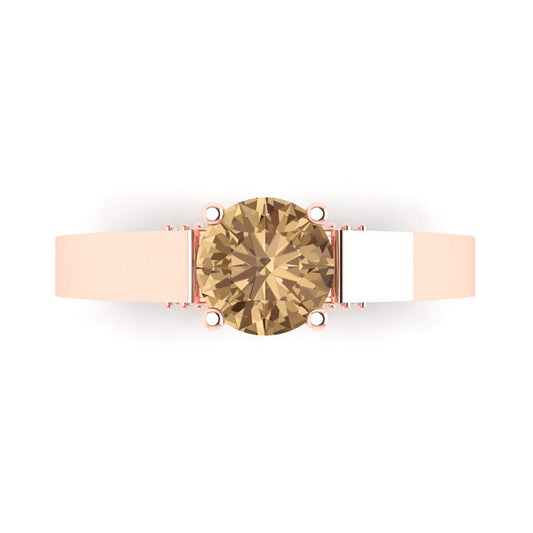 1.06 cttw Zirconia Simulated Champagne Diamond Solitaire with Zirconia Simulated Diamond Accents Engagement Ring - Solid Rose Gold (VVS1, Round Cut,6.5mm)