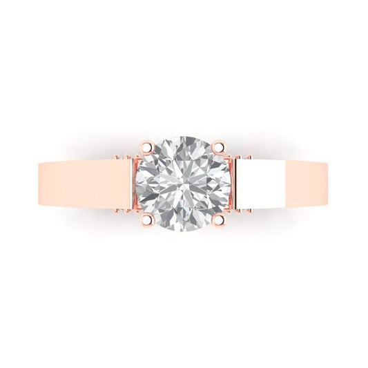 1.06 cttw White Sapphire Solitaire with Zirconia Simulated Diamond Accents Engagement Ring - Solid Rose Gold (VVS1, Round Cut,6.5mm)