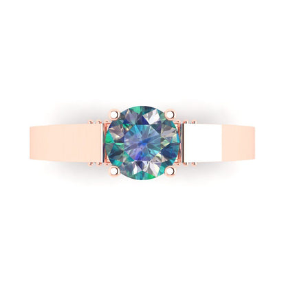 1.06 cttw Blue Moissanite Solitaire with Zirconia Simulated Diamond Accents Engagement Ring - Solid Gold (Round Cut,6.5mm)