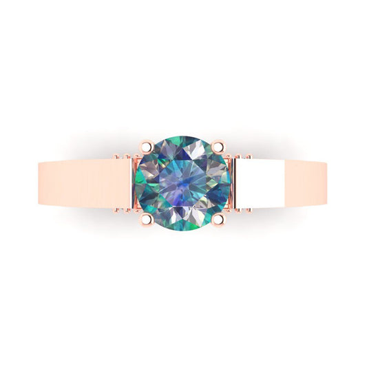 1.06 cttw Blue Moissanite Solitaire with Zirconia Simulated Diamond Accents Engagement Ring - Solid Rose Gold (VVS1, Round Cut,6.5mm)
