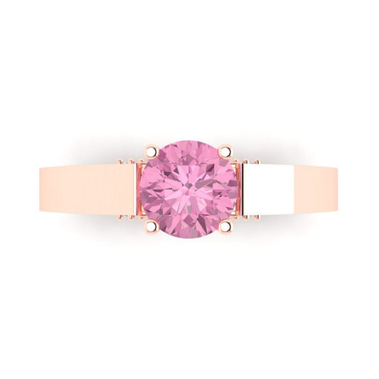 1.06 cttw Zirconia Simulated Pink Diamond Solitaire with Zirconia Simulated Diamond Accents Engagement Ring - Solid Rose Gold (VVS1, Round Cut,6.5mm)