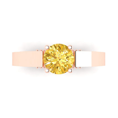 1.06 cttw Natural Citrine Solitaire with Zirconia Simulated Diamond Accents Engagement Ring - Solid Gold (Round Cut,6.5mm)