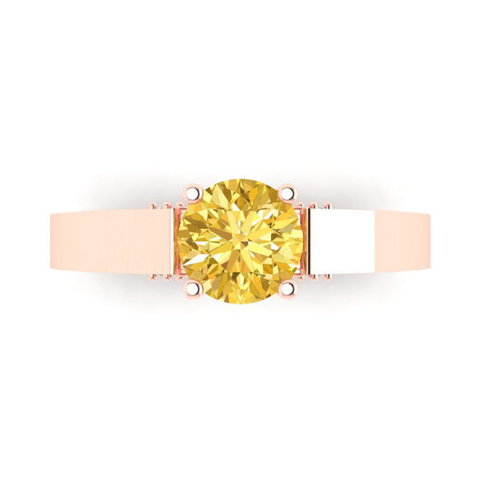 1.06 cttw Natural Citrine Solitaire with Zirconia Simulated Diamond Accents Engagement Ring - Solid Rose Gold (VVS1, Round Cut,6.5mm)