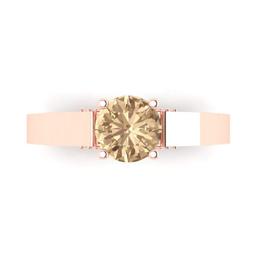 1.06 cttw Yellow Moissanite Solitaire with Zirconia Simulated Diamond Accents Engagement Ring - Solid Rose Gold (VVS1, Round Cut,6.5mm)