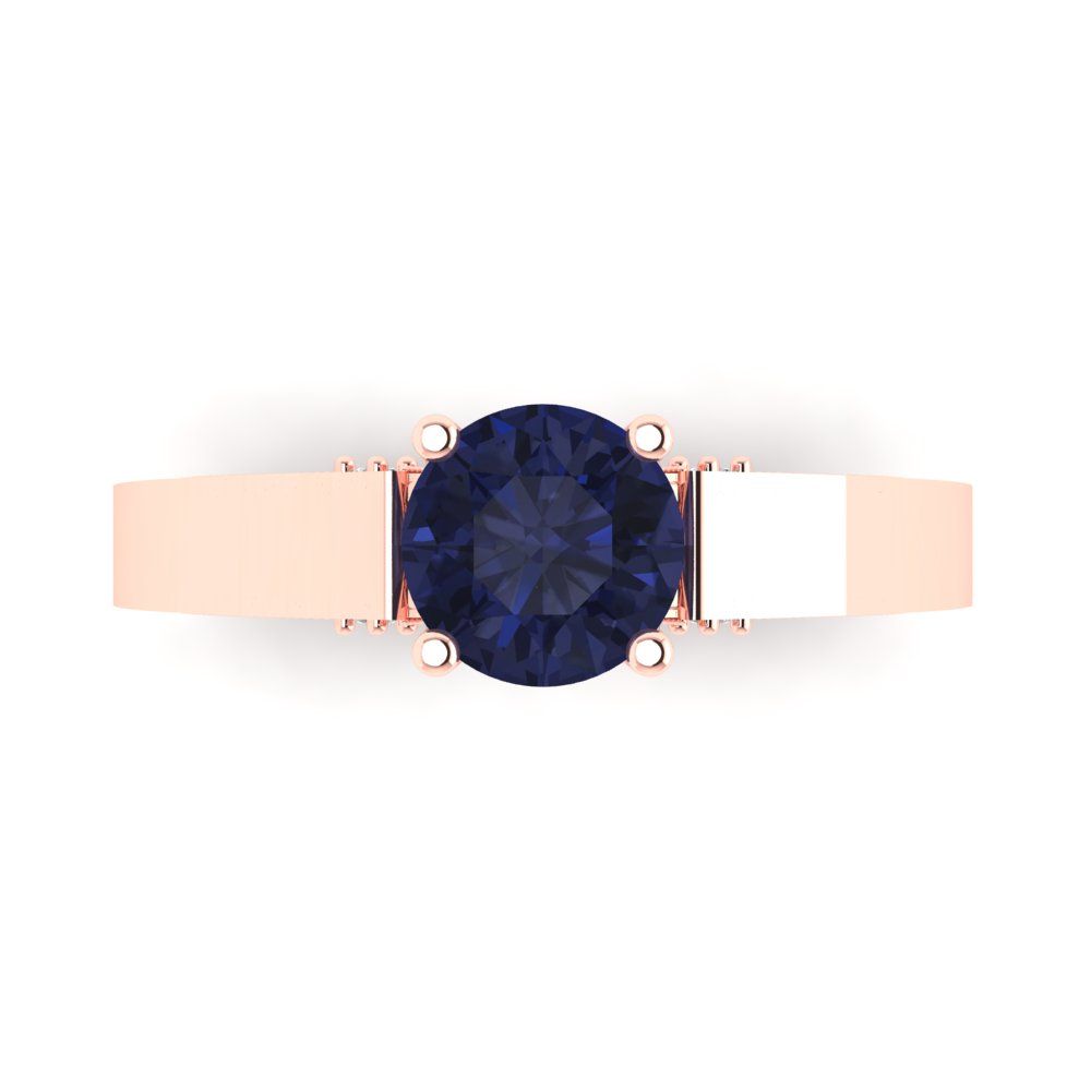 1.06 cttw Simulated Blue Sapphire Solitaire with Zirconia Simulated Diamond Accents Engagement Ring - Solid Gold (Round Cut,6.5mm)