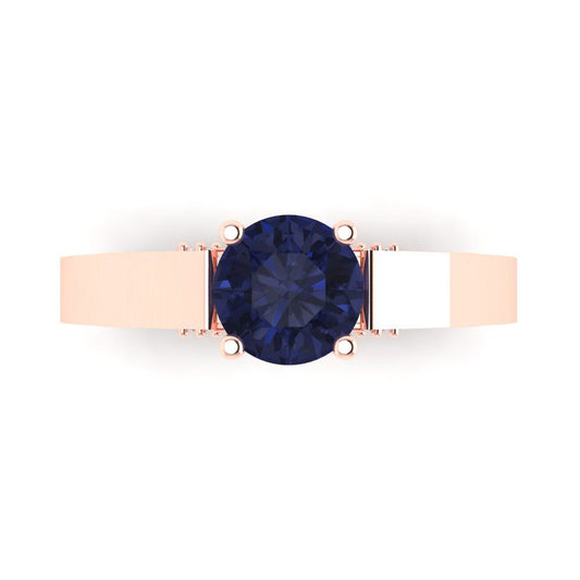 1.06 cttw Simulated Blue Sapphire Solitaire with Zirconia Simulated Diamond Accents Engagement Ring - Solid Rose Gold (VVS1, Round Cut,6.5mm)