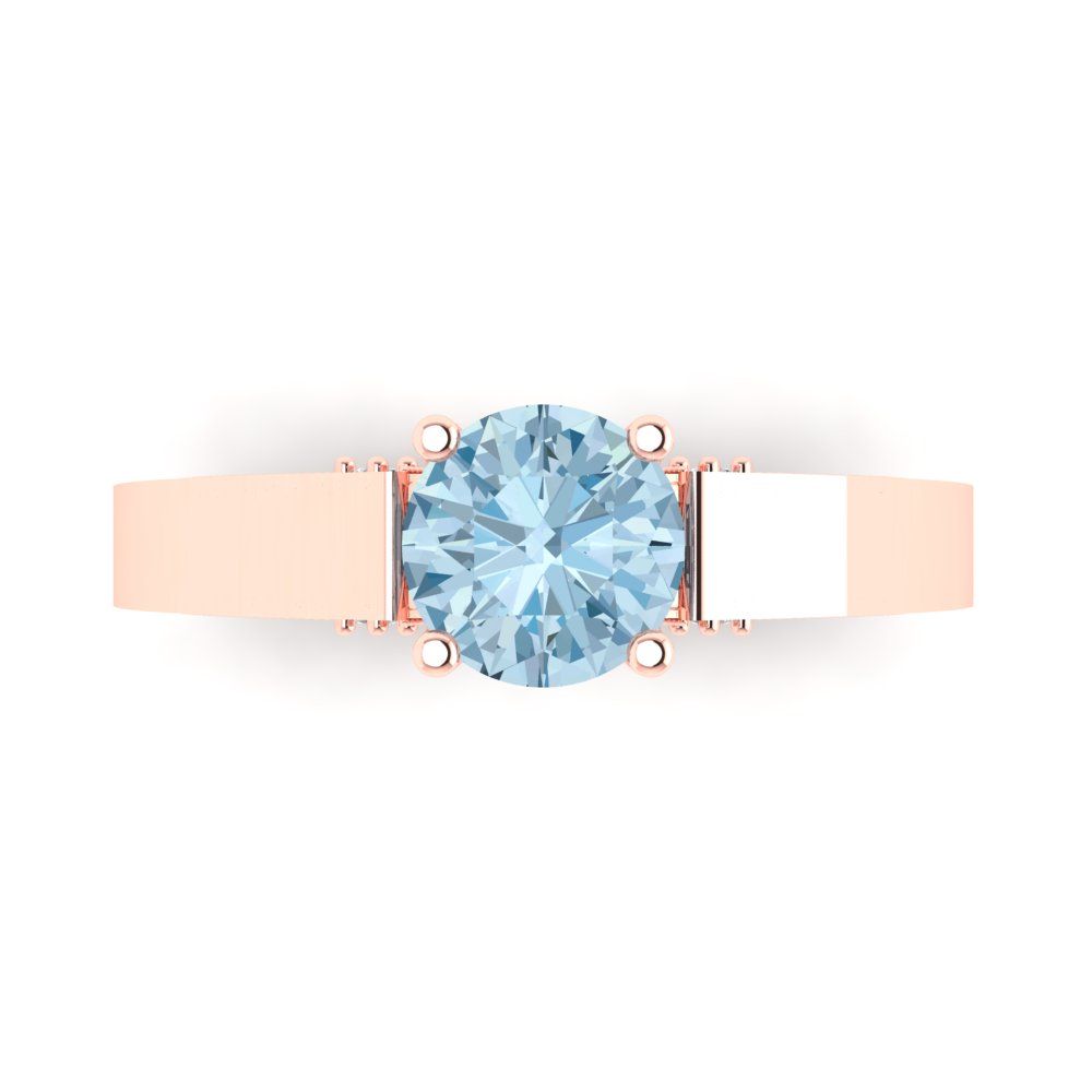 1.06 cttw Natural Sky Blue Topaz Solitaire with Zirconia Simulated Diamond Accents Engagement Ring - Solid Gold (Round Cut,6.5mm)
