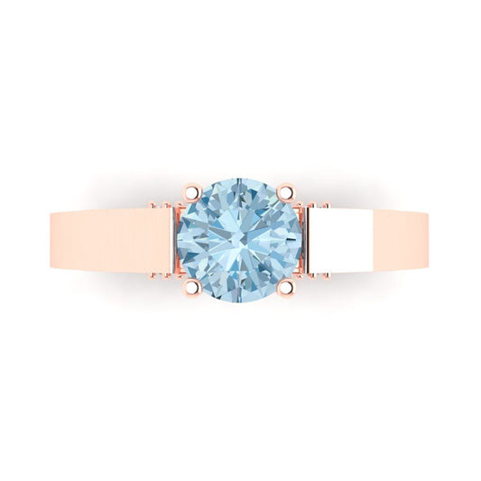 1.06 cttw Natural Sky Blue Topaz Solitaire with Zirconia Simulated Diamond Accents Engagement Ring - Solid Rose Gold (VVS1, Round Cut,6.5mm)