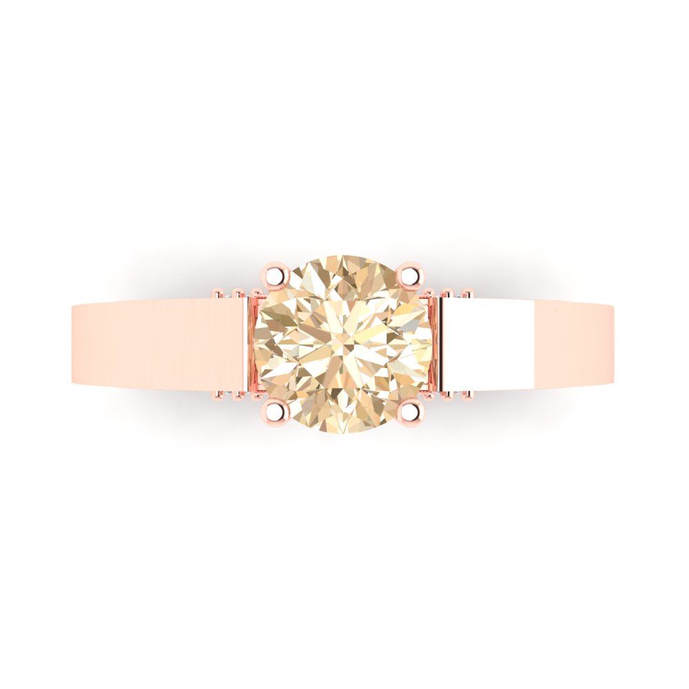 1.06 cttw Natural Morganite Solitaire with Zirconia Simulated Diamond Accents Engagement Ring - Solid Gold (Round Cut,6.5mm)