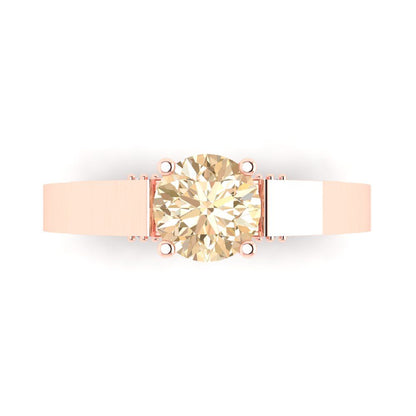 1.06 cttw Natural Morganite Solitaire with Zirconia Simulated Diamond Accents Engagement Ring - Solid Gold (Round Cut,6.5mm)