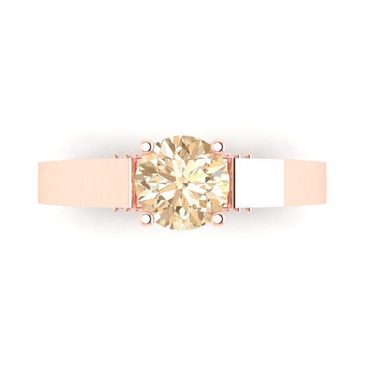 1.06 cttw Natural Morganite Solitaire with Zirconia Simulated Diamond Accents Engagement Ring - Solid Rose Gold (VVS1, Round Cut,6.5mm)