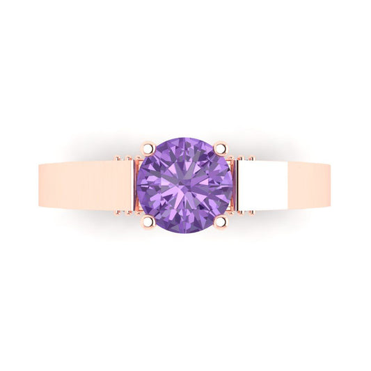 1.06 cttw Simulated Alexandrite Solitaire with Zirconia Simulated Diamond Accents Engagement Ring - Solid Rose Gold (VVS1, Round Cut,6.5mm)