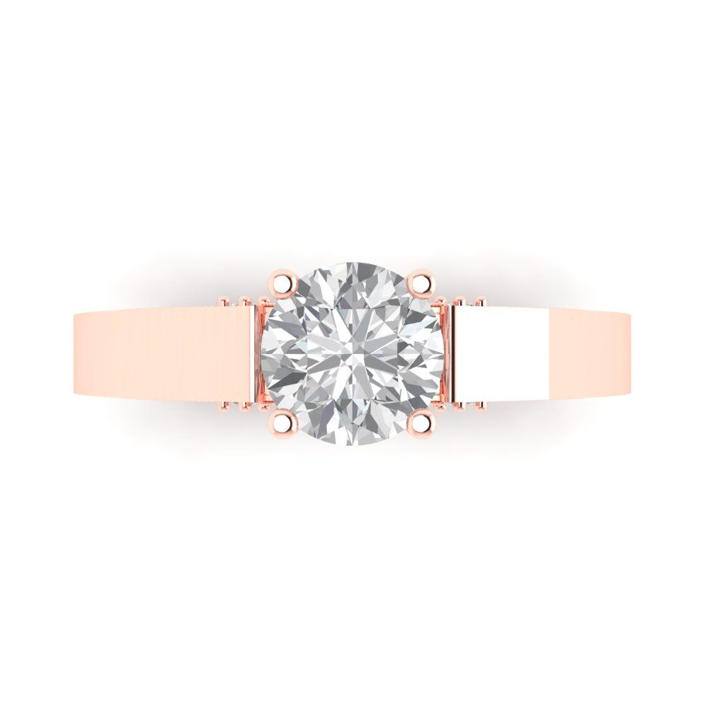 1.06 cttw Zirconia Simulated Diamond Solitaire with Zirconia Simulated Diamond Accents Engagement Ring - Solid Gold (VVS1, Round Cut,6.5mm)