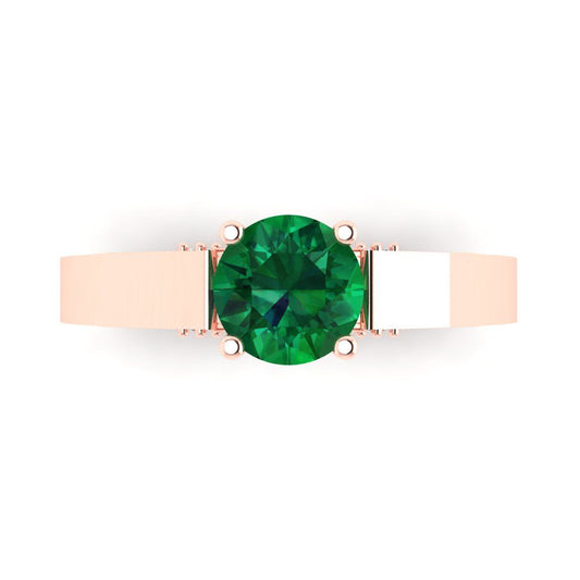 1.06 cttw Simulated Emerald Solitaire with Zirconia Simulated Diamond Accents Engagement Ring - Solid Rose Gold (VVS1, Round Cut,6.5mm)