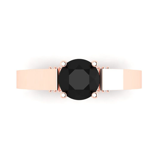 1.06 cttw Natural Onyx Solitaire with Zirconia Simulated Diamond Accents Engagement Ring - Solid Rose Gold (VVS1, Round Cut,6.5mm)