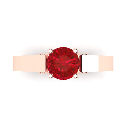 1.06 cttw Simulated Ruby Solitaire with Zirconia Simulated Diamond Accents Engagement Ring - Solid Rose Gold (VVS1, Round Cut,6.5mm)
