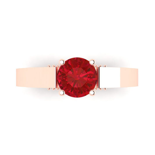 1.06 cttw Simulated Ruby Solitaire with Zirconia Simulated Diamond Accents Engagement Ring - Solid Rose Gold (VVS1, Round Cut,6.5mm)