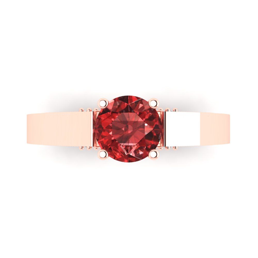1.06 cttw Natural Garnet Solitaire with Zirconia Simulated Diamond Accents Engagement Ring - Solid Gold (Round Cut,6.5mm)