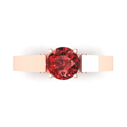 1.06 cttw Natural Garnet Solitaire with Zirconia Simulated Diamond Accents Engagement Ring - Solid Gold (Round Cut,6.5mm)