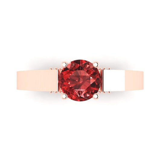 1.06 cttw Natural Garnet Solitaire with Zirconia Simulated Diamond Accents Engagement Ring - Solid Rose Gold (VVS1, Round Cut,6.5mm)