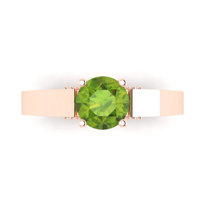 1.06 cttw Natural Peridot Solitaire with Zirconia Simulated Diamond Accents Engagement Ring - Solid Gold (Round Cut,6.5mm)