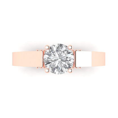 1.06 cttw Certified Moissanite Solitaire with Zirconia Simulated Diamond Accents Engagement Ring - Solid Gold (VVS1, D-F,Round Cut,6.5mm)