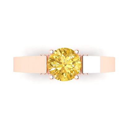 1.06 cttw Zirconia Simulated Yellow Diamond Solitaire with Zirconia Simulated Diamond Accents Engagement Ring - Solid Gold (VVS1, Round Cut,6.5mm)