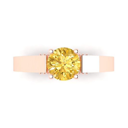 1.06 cttw Zirconia Simulated Yellow Diamond Solitaire with Zirconia Simulated Diamond Accents Engagement Ring - Solid Rose Gold (VVS1, Round Cut,6.5mm)