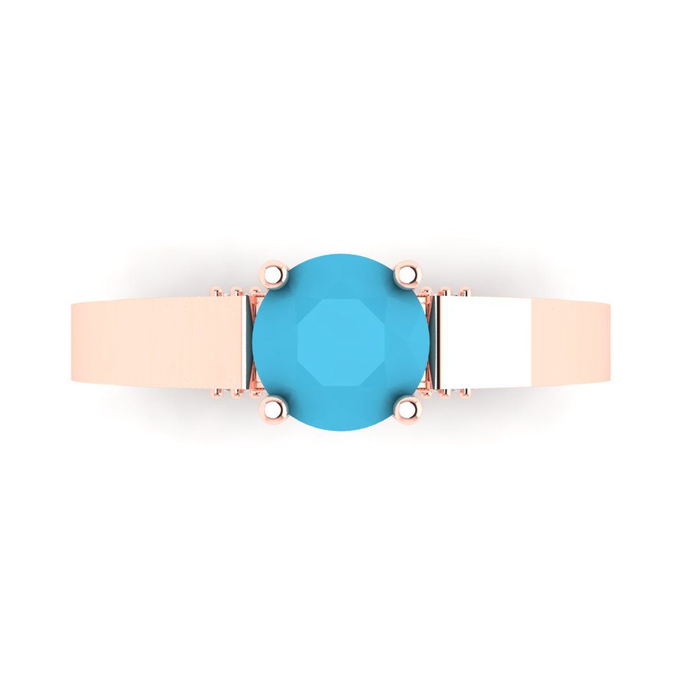 1.06 cttw Simulated Turquoise Solitaire with Zirconia Simulated Diamond Accents Engagement Ring - Solid Gold (Round Cut,6.5mm)