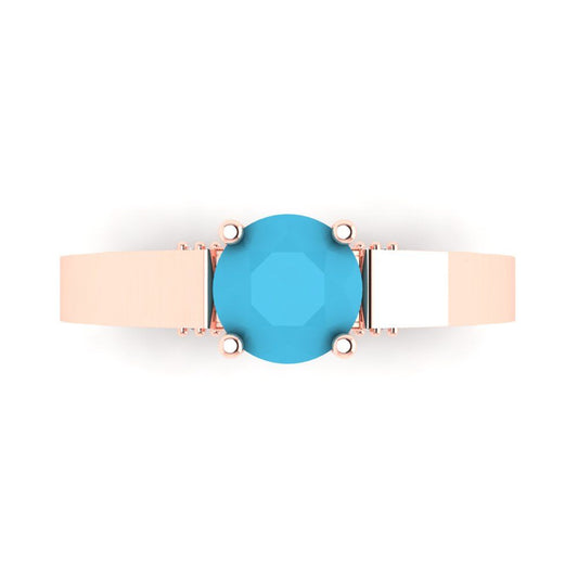 1.06 cttw Simulated Turquoise Solitaire with Zirconia Simulated Diamond Accents Engagement Ring - Solid Rose Gold (VVS1, Round Cut,6.5mm)