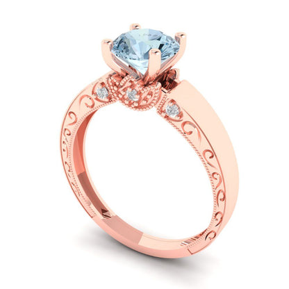 1.06 cttw Zirconia Simulated Blue Diamond Solitaire with Zirconia Simulated Diamond Accents Engagement Ring - Solid Rose Gold (VVS1, Round Cut,6.5mm)