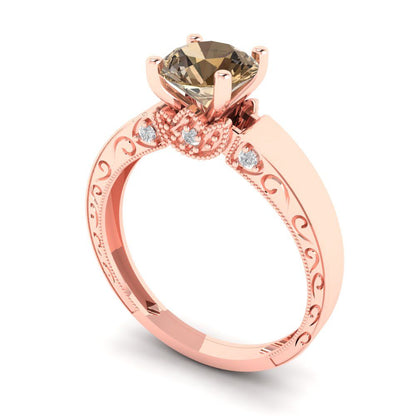 1.06 cttw Zirconia Simulated Champagne Diamond Solitaire with Zirconia Simulated Diamond Accents Engagement Ring - Solid Gold (VVS1, Round Cut,6.5mm)