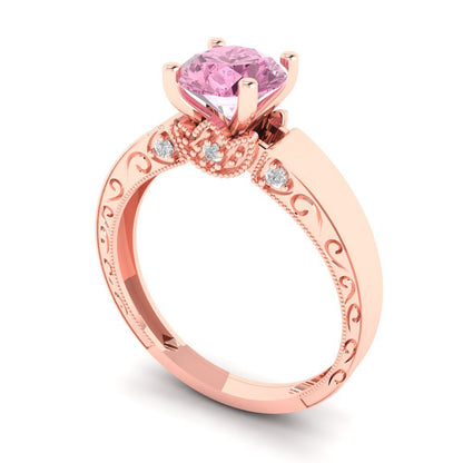 1.06 cttw Zirconia Simulated Pink Diamond Solitaire with Zirconia Simulated Diamond Accents Engagement Ring - Solid Gold (VVS1, Round Cut,6.5mm)