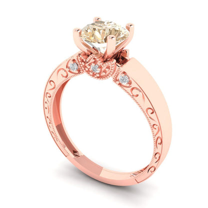 1.06 cttw Natural Morganite Solitaire with Zirconia Simulated Diamond Accents Engagement Ring - Solid Gold (Round Cut,6.5mm)