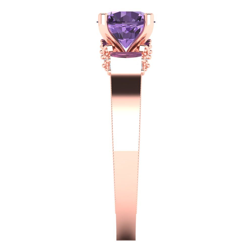 1.06 cttw Simulated Alexandrite Solitaire with Zirconia Simulated Diamond Accents Engagement Ring - Solid Gold (Round Cut,6.5mm)