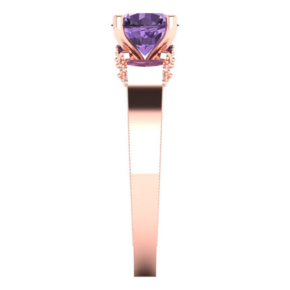 1.06 cttw Simulated Alexandrite Solitaire with Zirconia Simulated Diamond Accents Engagement Ring - Solid Gold (Round Cut,6.5mm)