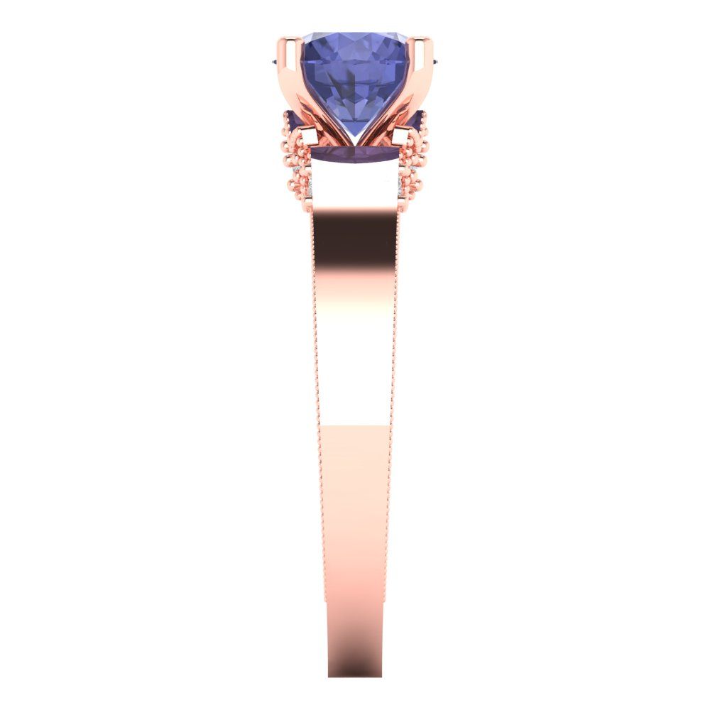 1.06 cttw Simulated Tanzanite Solitaire with Zirconia Simulated Diamond Accents Engagement Ring - Solid Gold (Round Cut,6.5mm)