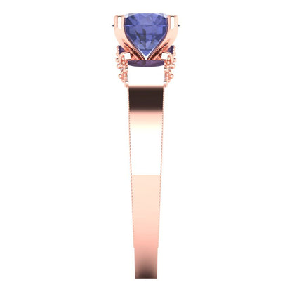 1.06 cttw Simulated Tanzanite Solitaire with Zirconia Simulated Diamond Accents Engagement Ring - Solid Gold (Round Cut,6.5mm)